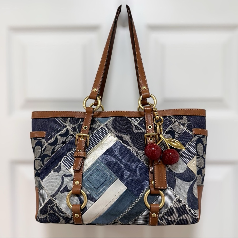 Coach Denim Patchwork Limited Edition Gallery Tote Leather Trim